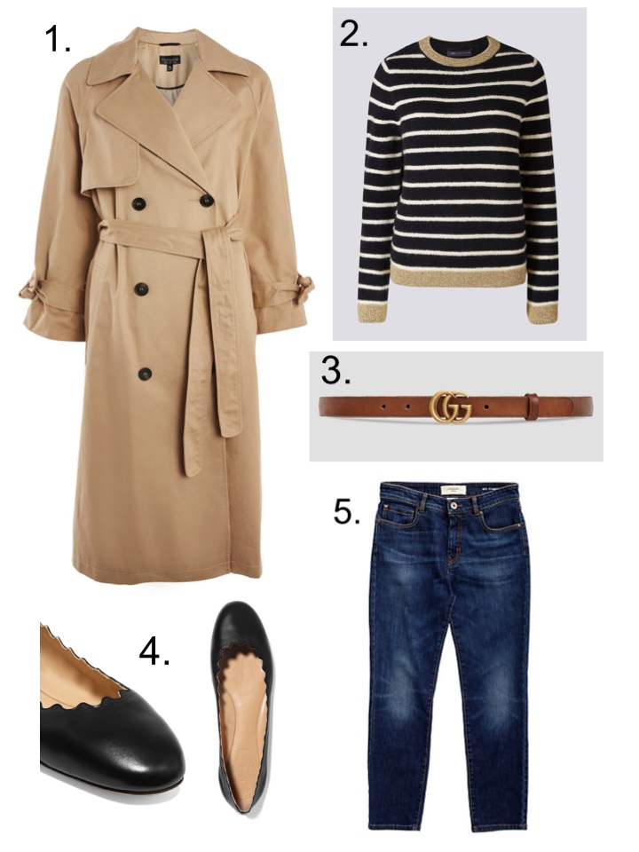 Topshop Trench coat, Gucci brown leather belt 