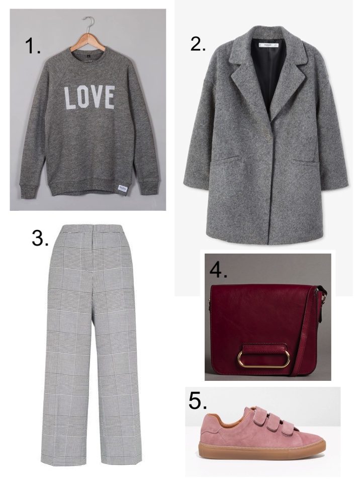 Selfish Mother Love Sweater Mango grey coat Whistles Check Trousers 