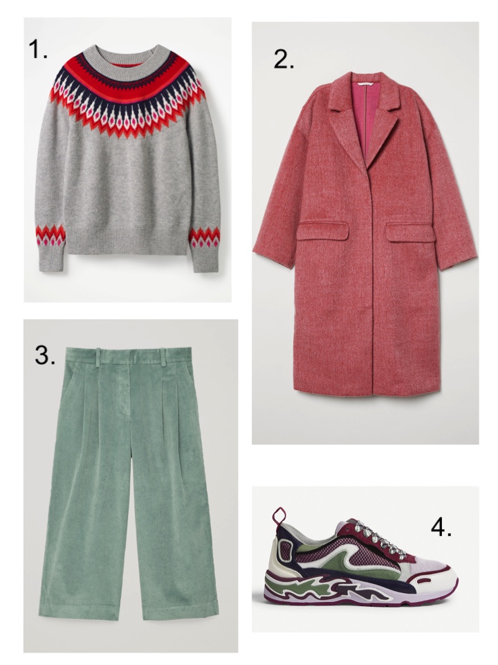 boden fair isle sweater, sandro flame trainers 