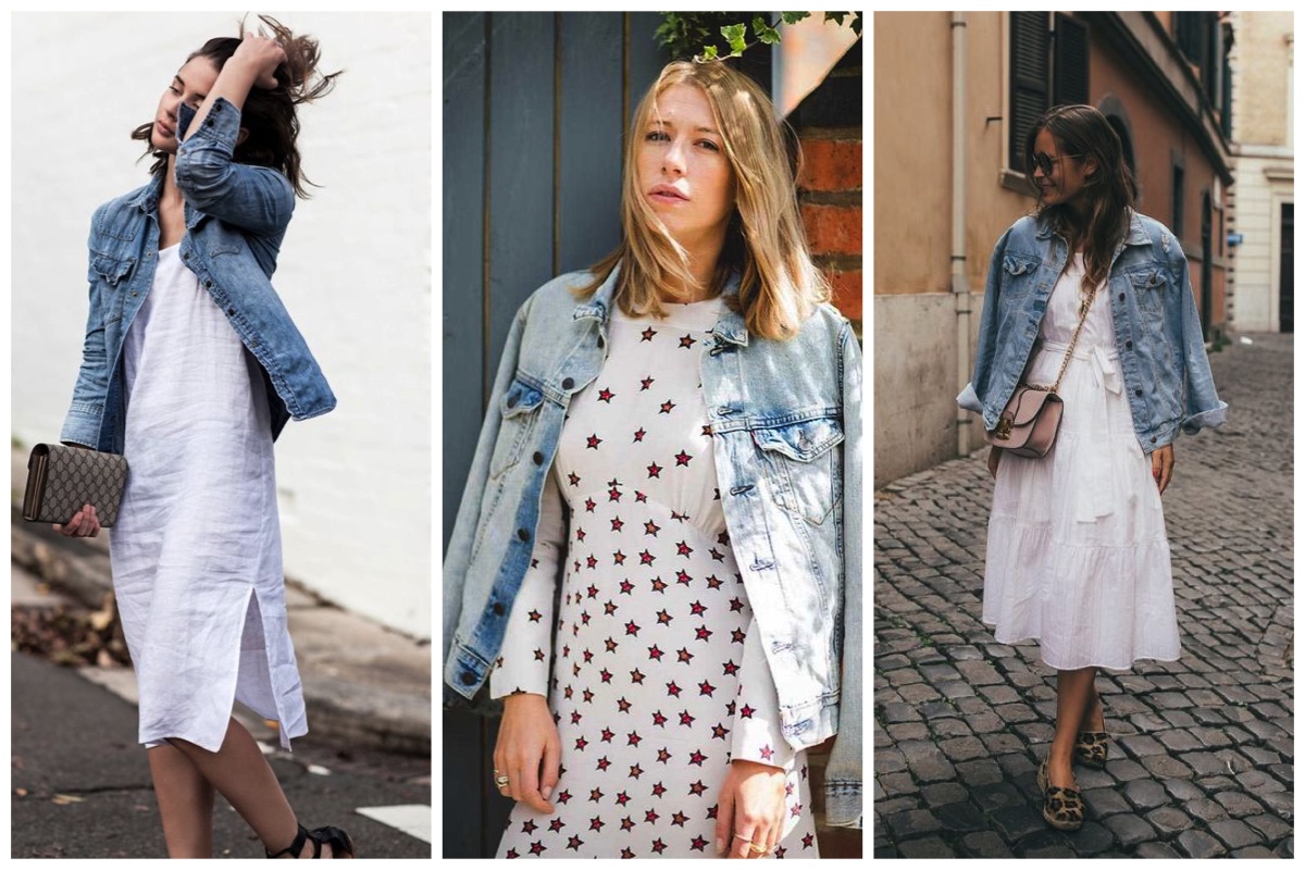 Buy > white dress and jean jacket > in stock