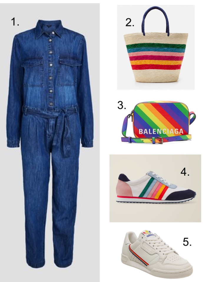 next denim Boiler suit and rainbow bags all in one everyone 