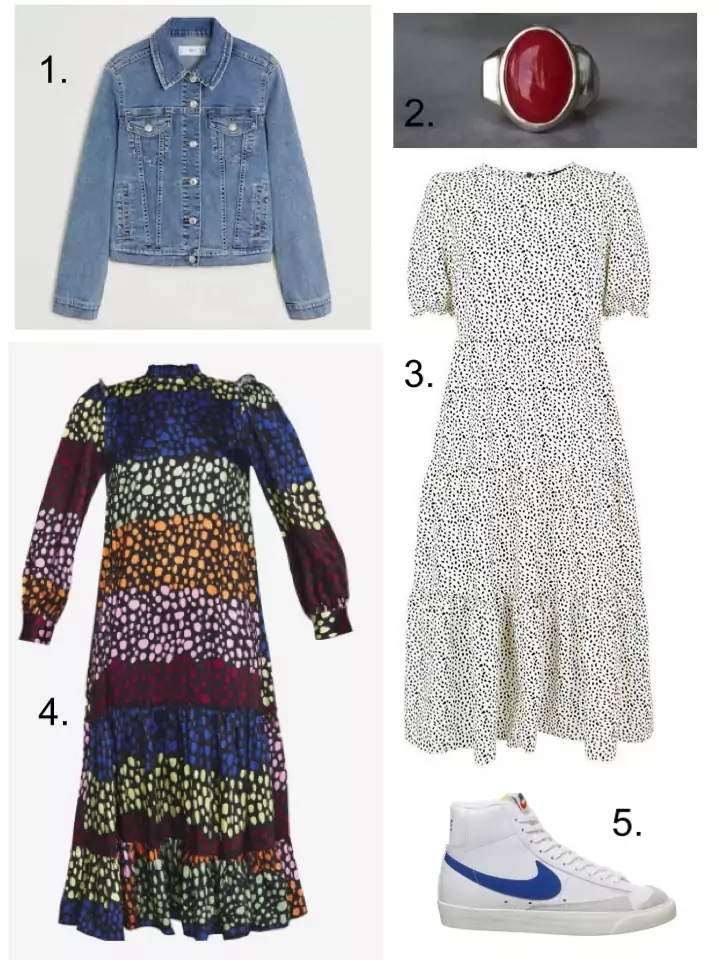 polka dot dresses denim jacket 