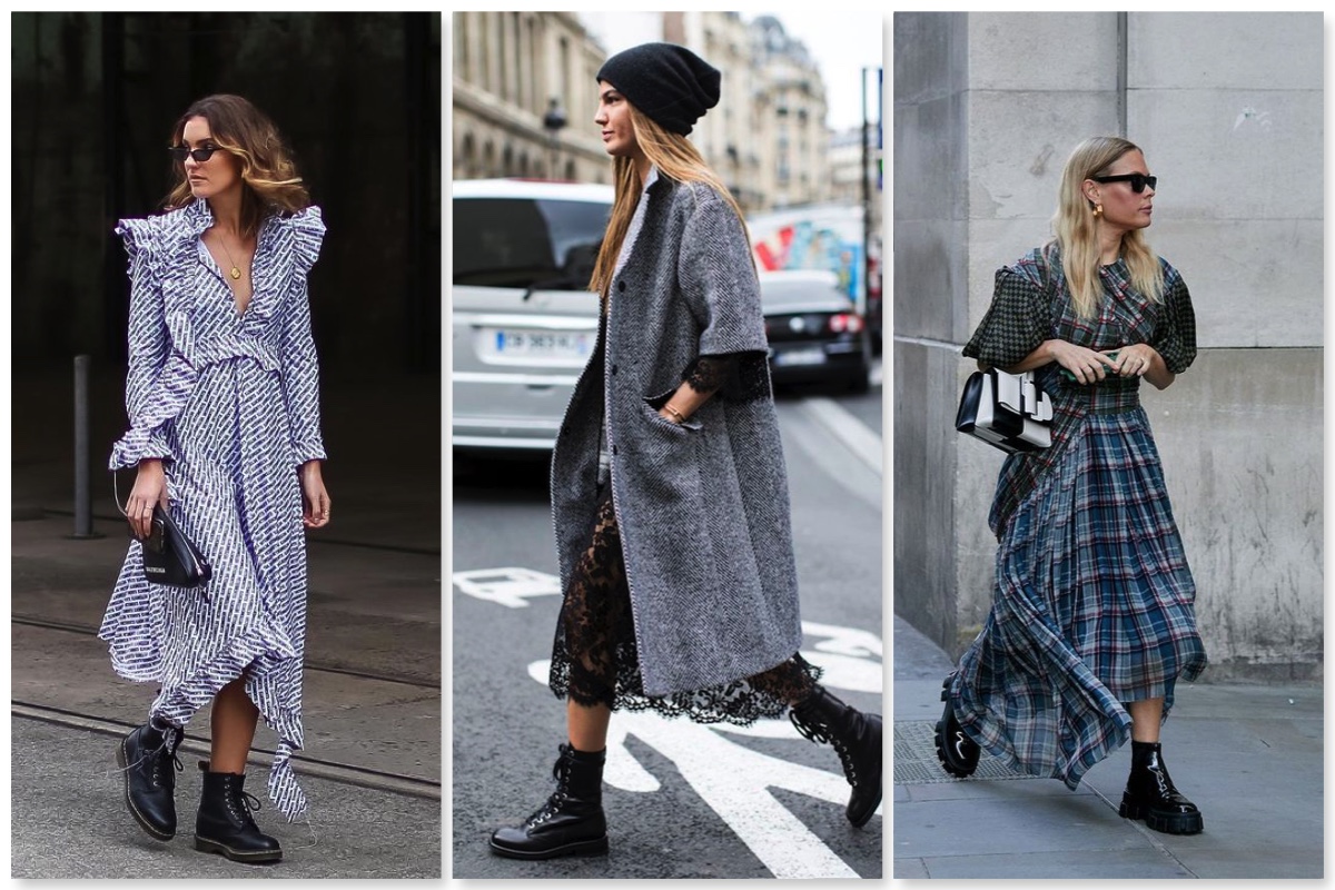 dress and chunky boots