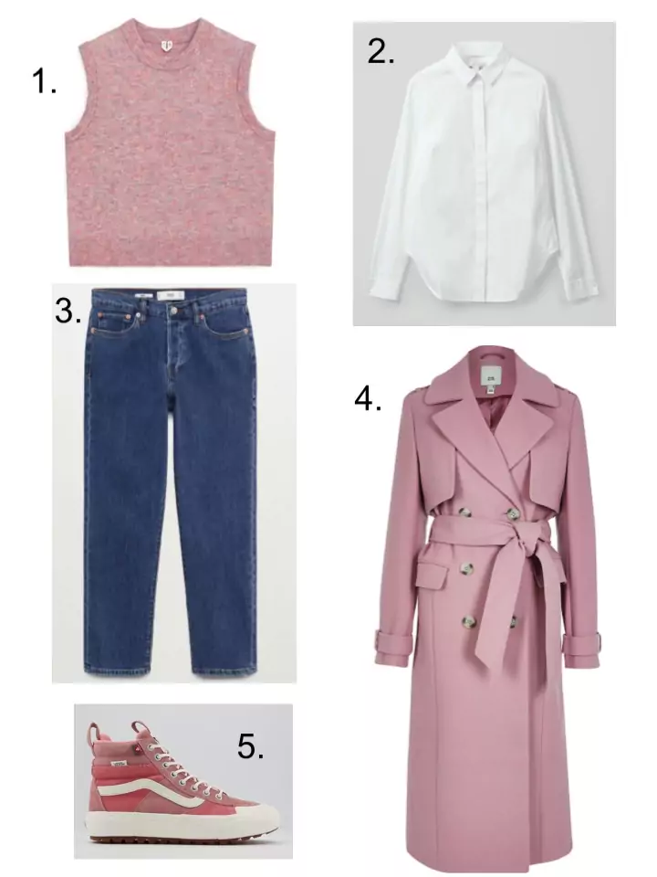 pink tank top and trench coat 