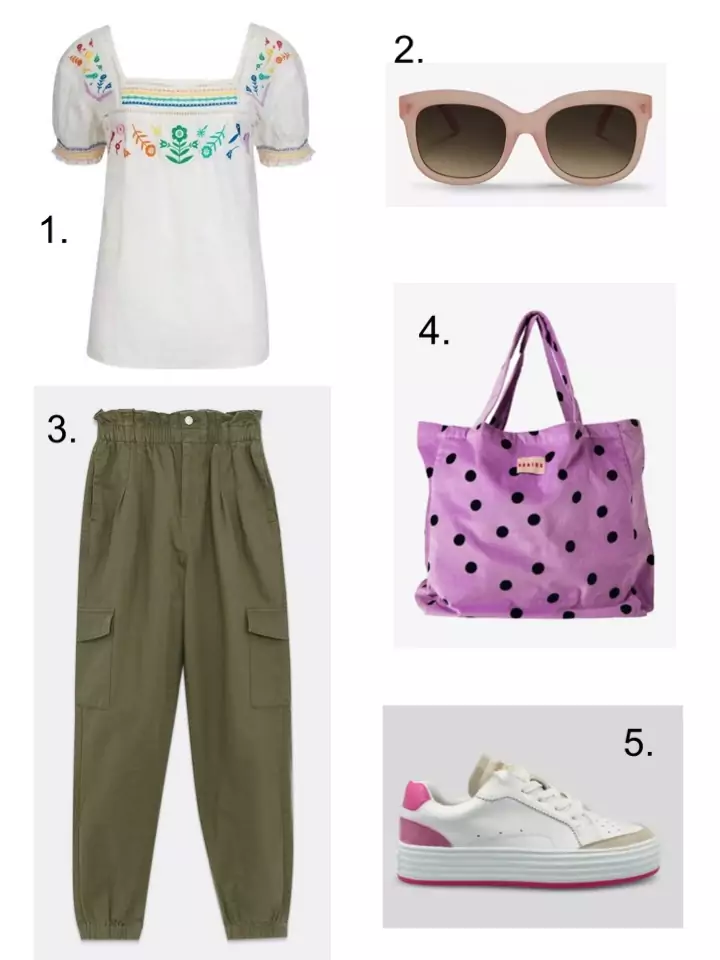 khaki trousers, summer trainers 
