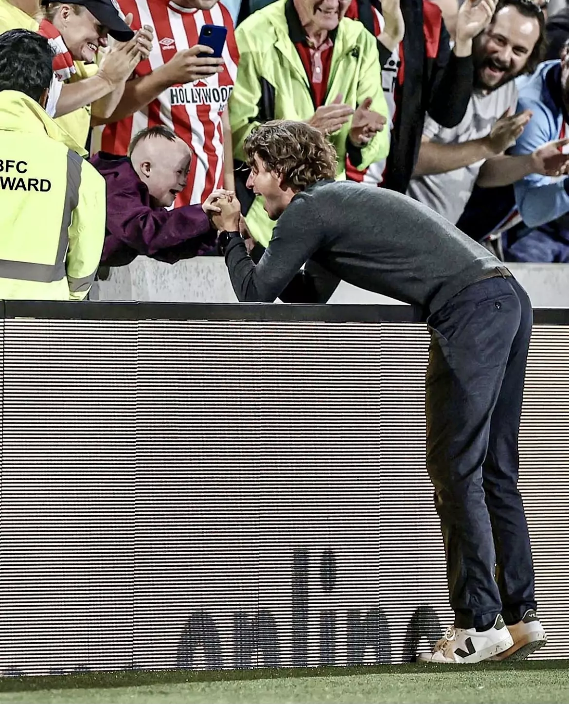 Thomas Frank and Woody after last week's match against Arsenal