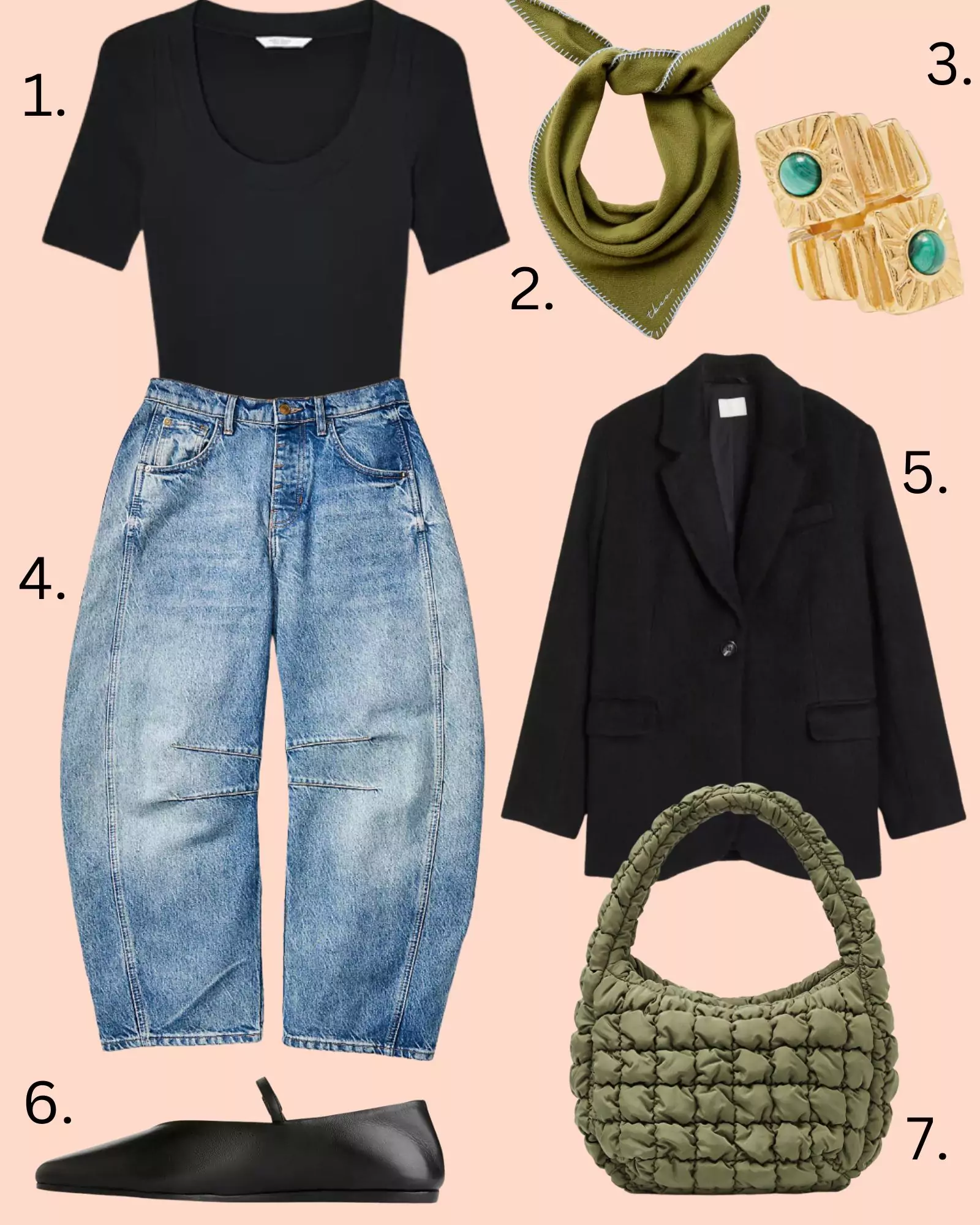 horseshoe jeans, barrel leg jeans 